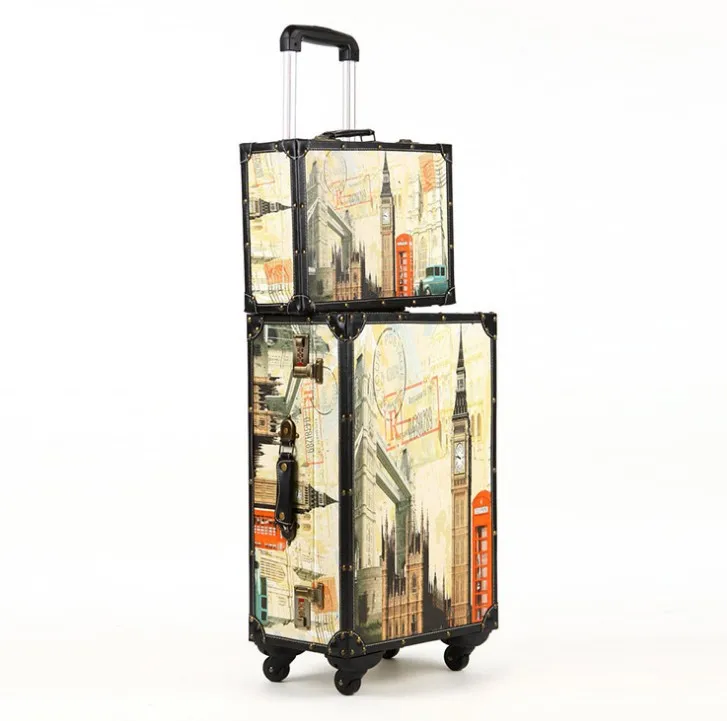 2" 22" 2" дюймов ретро pu комплект багажных сумок на колесиках в стиле Парижа дорожные сумки Эйфелева башня печать чемоданы - Цвет: 24 inch and 14 inch