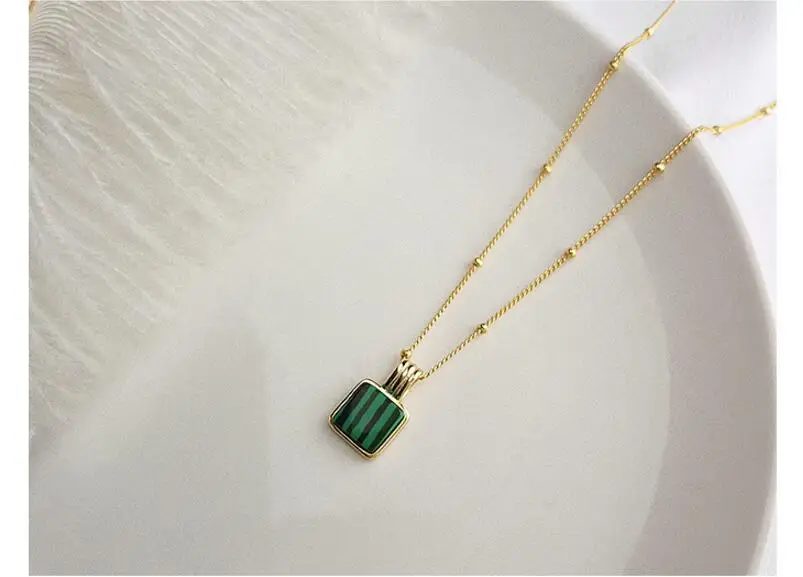 925 Sterling Silver Square Green Gold 