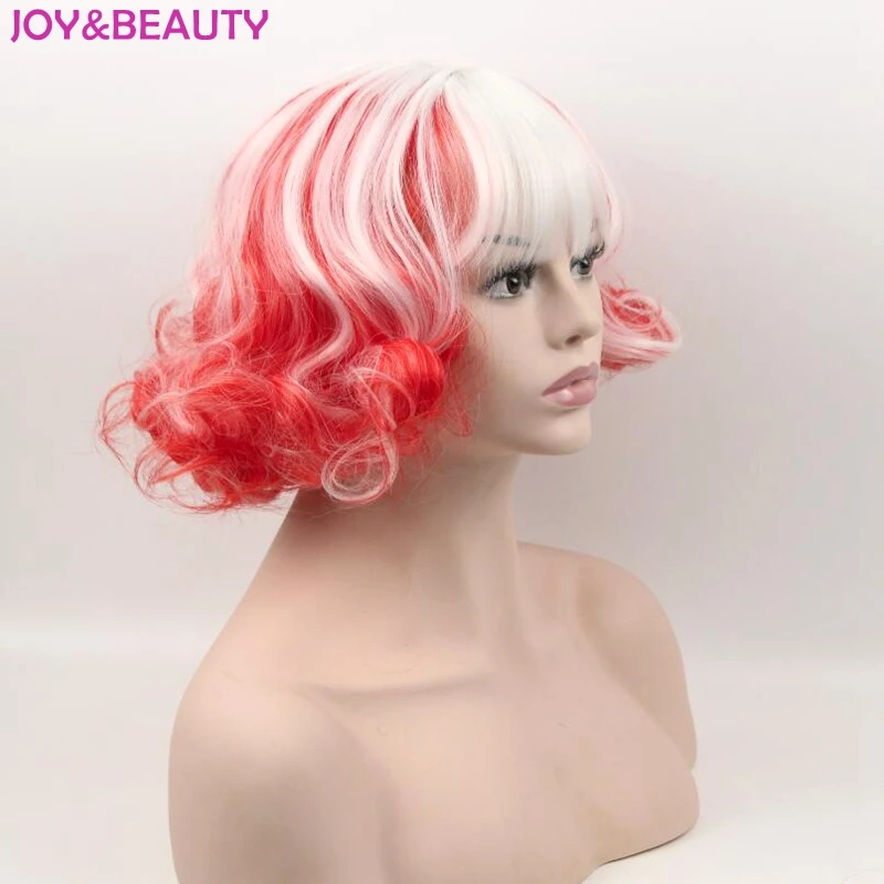 JOY& BEAUTY, 20 см, белый, синий, смешанный, белый, красный, короткие кудрявые синтетические волосы, парики для косплея, для Harajuku, вечерние, парик, термостойкие волосы