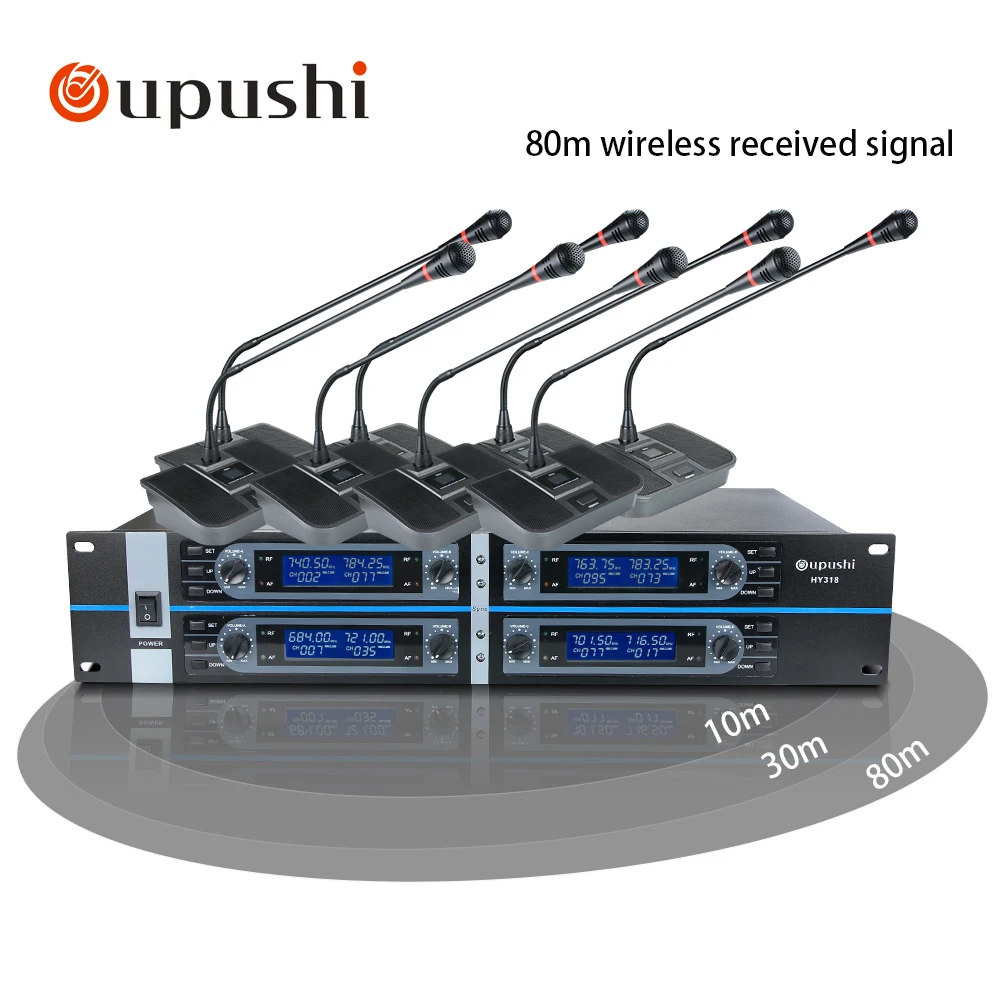OUPUSHI مؤتمر نظام 8 قناة معقوفة UHF PPL اللاسلكية طاولة المؤتمر ميكروفون جودة الصوت السقف المتكلم