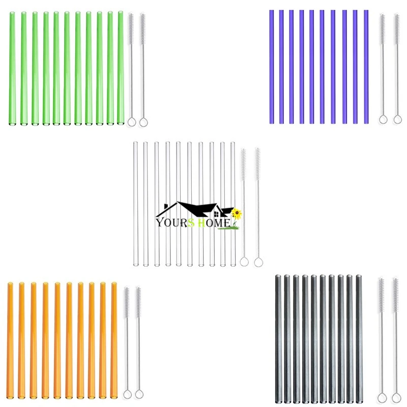 

10Pcs 5 Colors Straight Glass Straws Clear 18cm" x 8 mm - Perfect Reusable Straw For Smoothies, Tea, Juice With 2Pcs Brushs