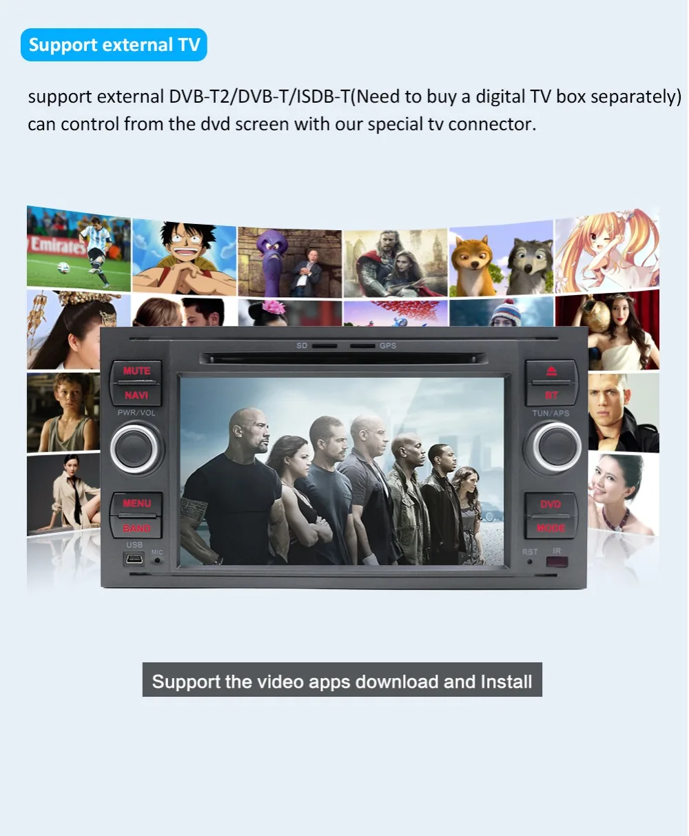 Perfect Octa Cores 2 din car radio cassette player Android 9.0 For Ford Focus 2 Mondeo S C Max Fiesta Galaxy Connect With Camera,Canbus 26