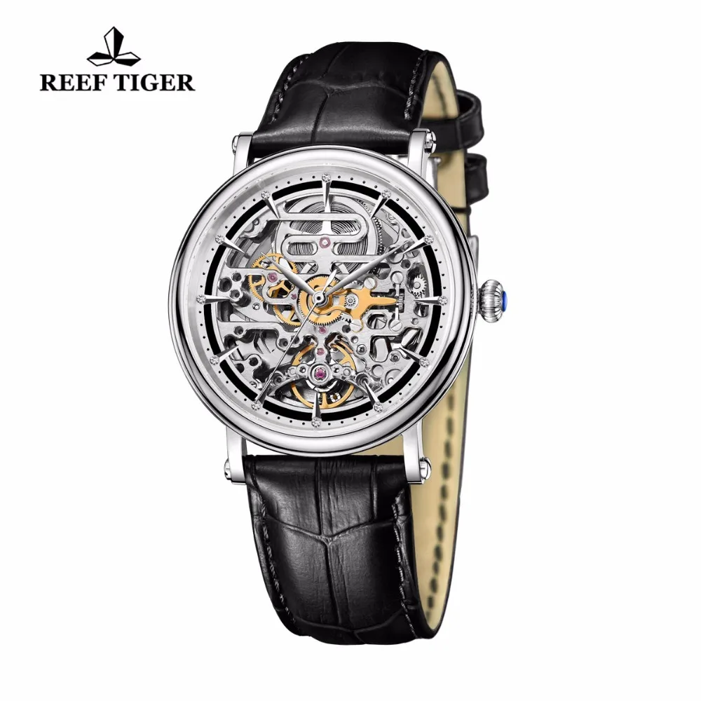 Риф Тигр/RT часы бизнес винтажные часы Мужские автоматические часы с каркасным циферблатом кожаный ремешок водонепроницаемые часы RGA1917