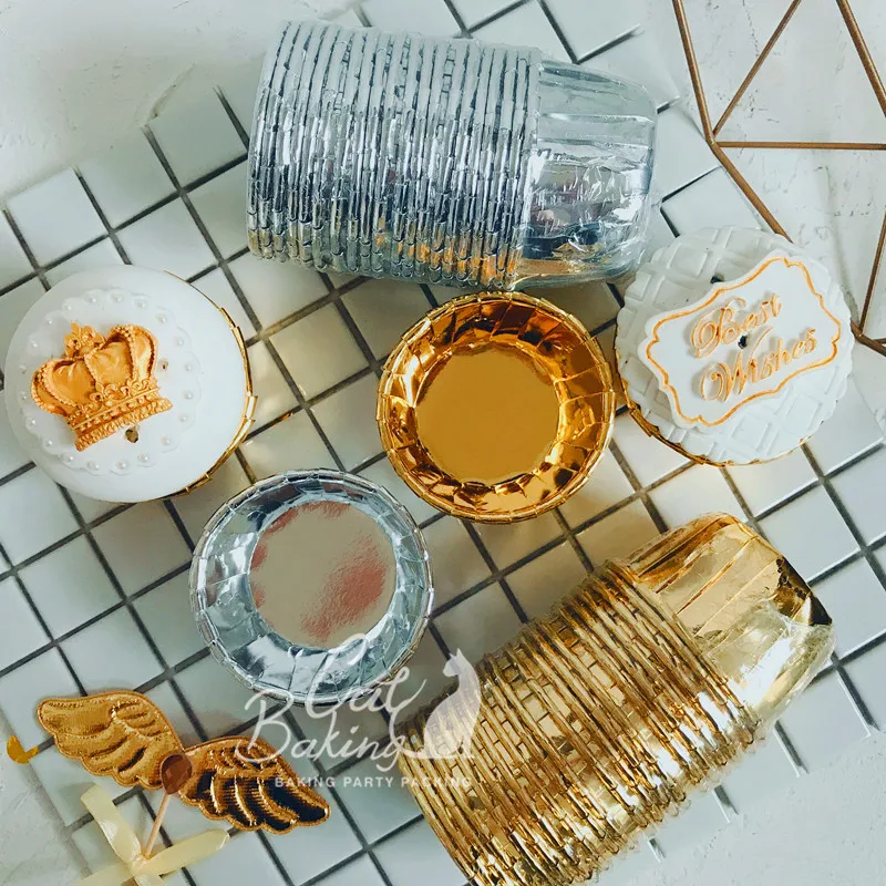 

20pcs/pack Gold Silver Medium Cake Cup Double Sided Rolling Cup for the Kitchen Baking Tool