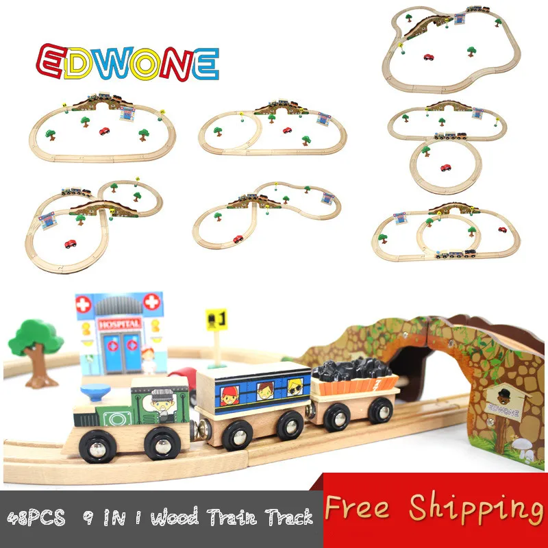 

EDWONE --48PCS Thomas Train Track Set 9IN1 Beech Wooden Railway Track EDWONE fit Thomas and Brio Gifts For Boy Kids