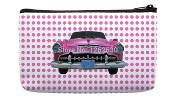 

Pink Dot and Vintage old Car Print Customized Small Cosmetic Bag Wristlet hand bag