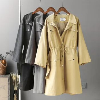 

Oversize Spring Trench Coat Women 2019 New Casual Long Fashion Windbreaker Single-Breasted Pocket zipper Female Large size Q260