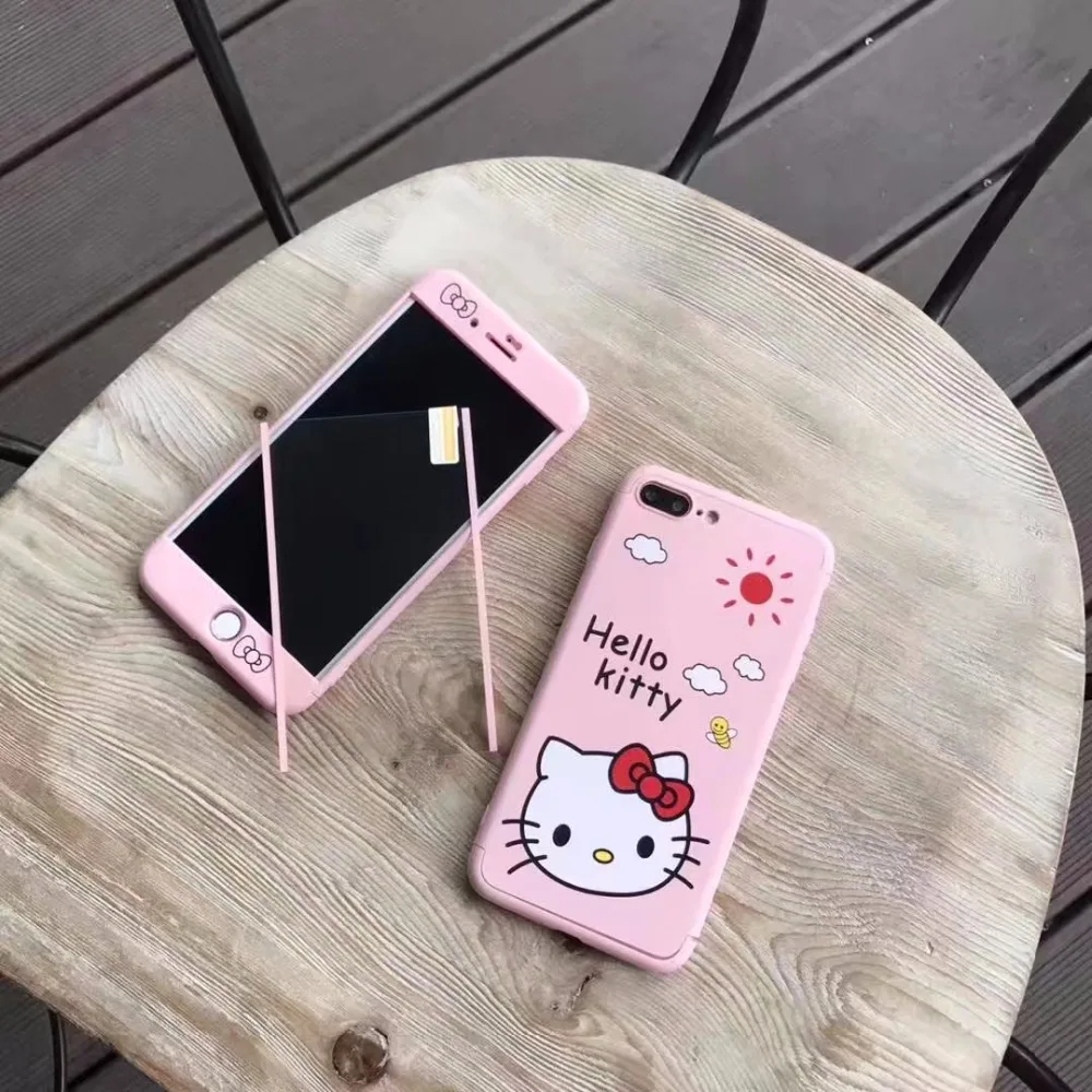 Для iPhone 7 Plus 360 градусов всего тела Минни Kitty Cat узор 3 в 1 жесткий корпус для 6 s 6/6 S +