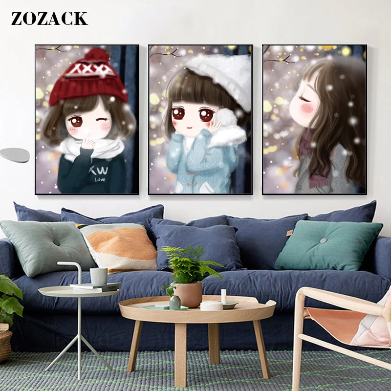 

Needlework DIY Printed Chinese Cross Stitch Sets For Embroidery Kit Cartoon Girl Warm Winter Day Cross-Stitch kits Home Decor