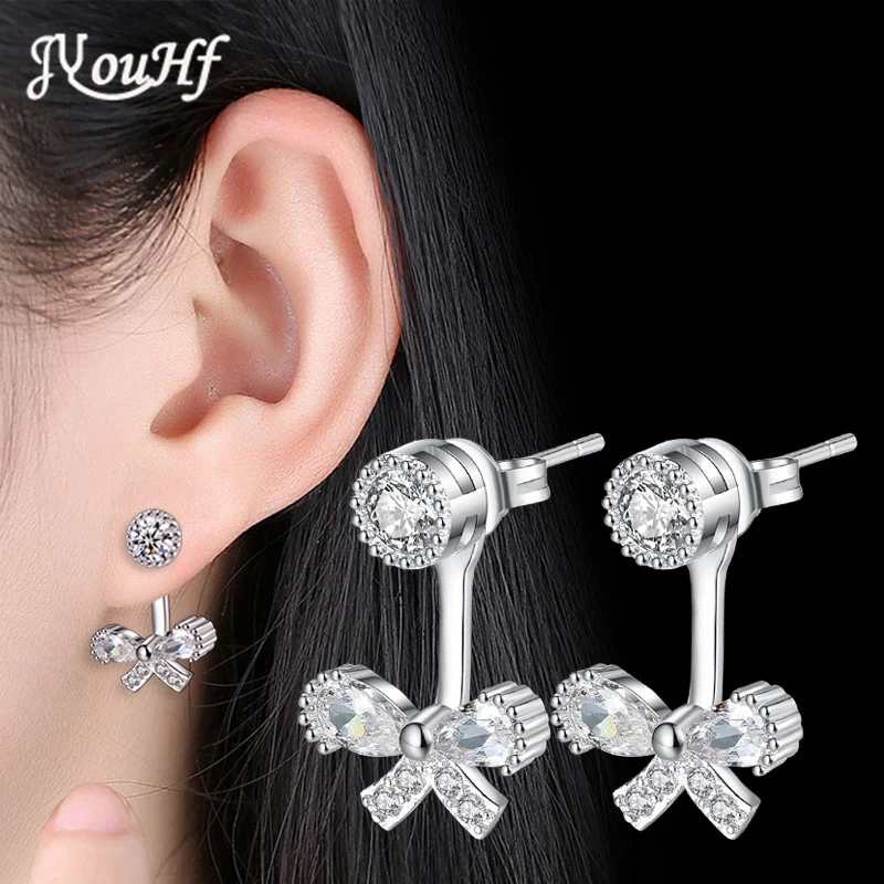 

JYouHF Elegant Cute Sparkling Bowknot Crystal Stud Earrings for Women Girls Luxury 925 Sterling Silver Clear CZ Earring Jewelry