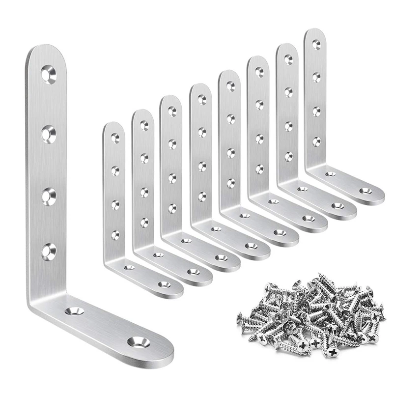 

8Pcs Corner Brackets 3 X 5 Inch,Right Angle Bracket 304 Stainless Steel over Screws,L Shaped Brackets for Shelves Furniture