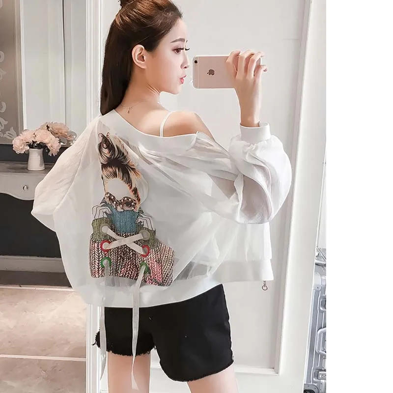 Back Bandage Thin Basic Jacket Coat Women 2018 Summer Fashion Portrait Print Bomber Jacket Sunscreen Clothes jaqueta feminina Back Bandage Thin Basic Jacket Coat Women 2018 Summer Fashion Portrait Print Bomber Jacket Sunscreen Clothes jaqueta feminina