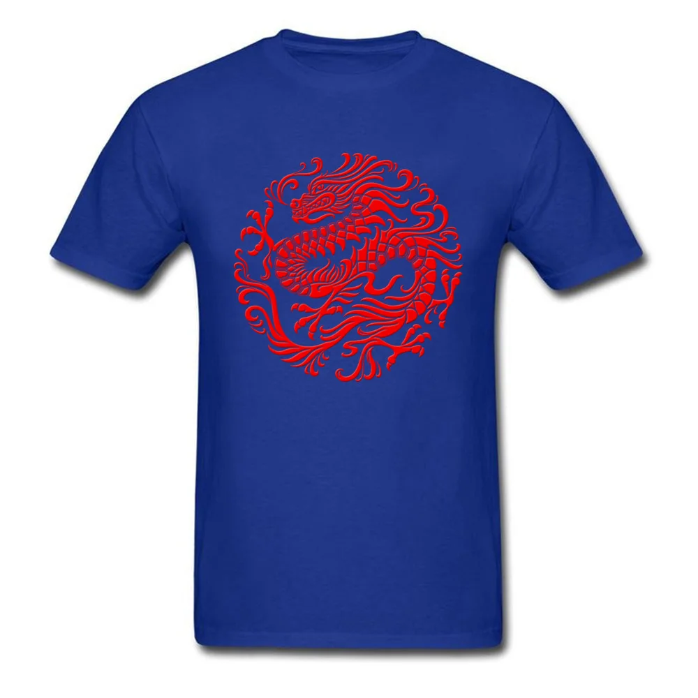 Fitted Traditional Red Chinese Dragon Circle T-shirts Summer Fall Round Collar 100% Cotton Tees for Men Tee-Shirts Normal Traditional Red Chinese Dragon Circle blue