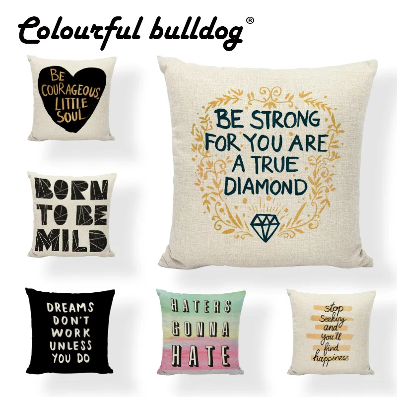 

Scandinavian Style Inspirational Sentence Cushion Cover Diamond Key Never Stop 45*45cm Throw Pillowcase Decor Home Office Couch