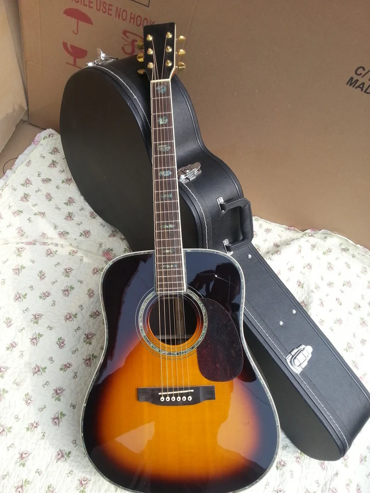 Новая+ завод+ sunburst акустической гитары закат акустической гитары Круглый корпус D классический акустической гитары solid top