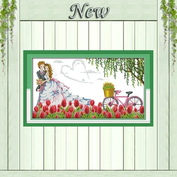 

Happy together tulip love wedding paintings counted printed on canvas DMC 11CT 14CT Cross Stitch kits embroidery needlework Sets