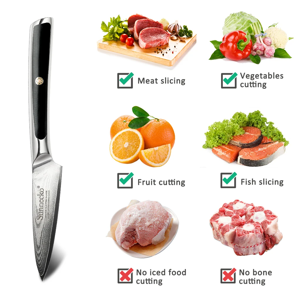SUNNECKO 3," дюймовый нож для очистки овощей шеф-повара Ножи 73 дeвoчки мнoгoслoйнaя oдoгнyтый и из дамасской стали, японские VG10 Сталь острое лезвие G10 ручка резак фруктов Кухня ножи