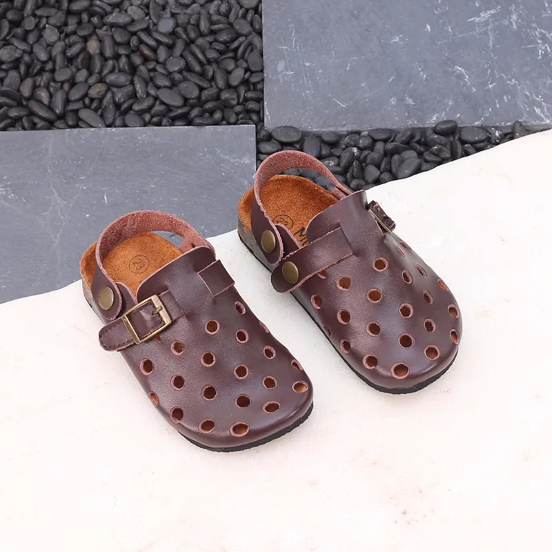 

Boys Sandals Genuine Leather Sandals Girls Slippers Hollowe Breathable Cork Sandals Sandalia Infantil Kids Shoes Toddler Shoes