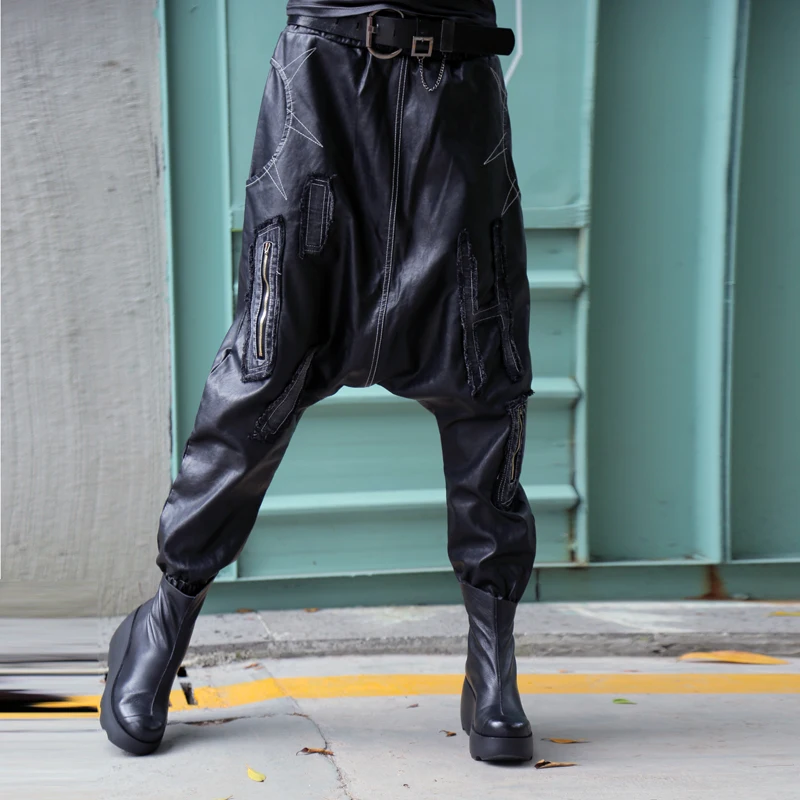 Европейский стиль хип-хоп брюки высокого качества женские pu кожаные шаровары Весенние свободные большие размеры Висячие брюки
