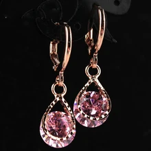 Trendy Water Drop CZ Crystal Earrings for Women Vintage Rose Gold Color Wedding Party Earrings Jewelry