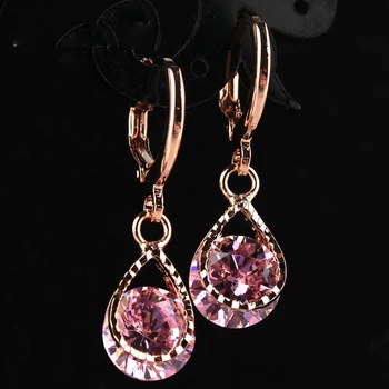 Trendy Water Drop CZ Crystal Earrings for Women Vintage Rose Gold Color Wedding Party Earrings Jewelry
