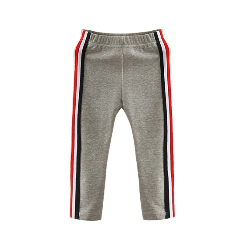 Детские штаны для девочек Модная одежда для маленьких девочек сбоку полосатый спортивный Повседневное Штанишки для малышей осенне-весенняя одежда для детей - Цвет: Серый