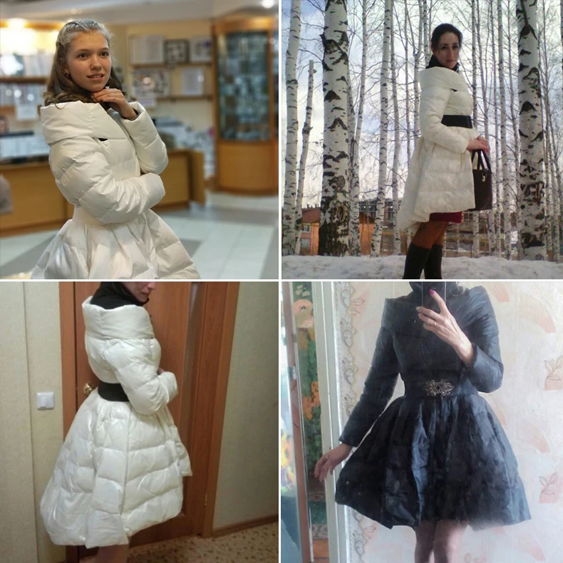 FYYIYI плиссированные женские зимние пуховики Новая модная волнистая юбка тонкое теплое длинное пальто для женщин большие качели женская верхняя одежда платье