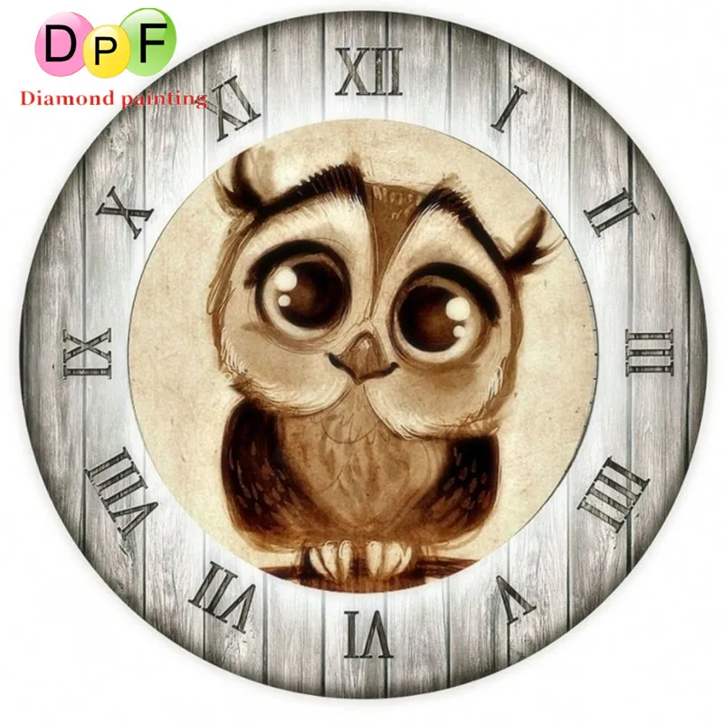 

DPF 5D DIY Diamond Painting Cross Stitch owl clock Crystal Square Diamond Needlework Full Diamond Embroidery pasted Painting