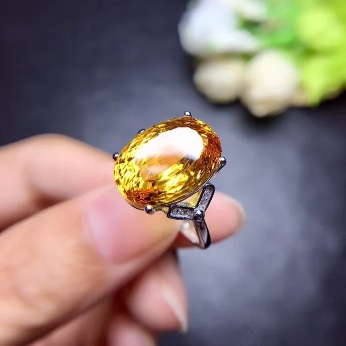 

Uloveido 925 Sterling Silver Natural Citrine Ring Bright Yellow Crystal Gemstone Wedding Promise Jewelry Gifts Women 20% FJ380