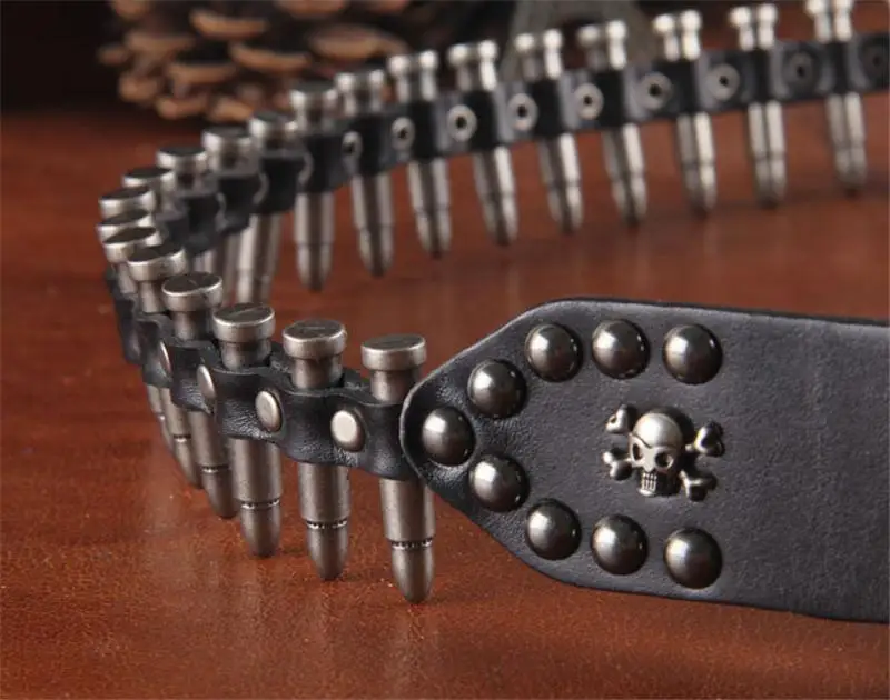 Genuine Leather Men Belt Rivet Bullet Belts For Men Punk Rock Belt Army Equipment Style High
