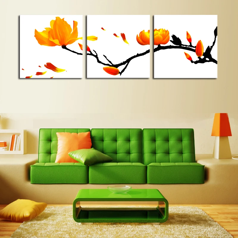 Unframed 3 Panels Modern Canvas Oil Wall Art Painting Yellow Flowers