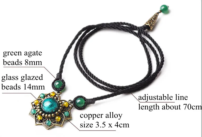 Yanting Vintage Choker Necklace For Women Ethnic Glass Glazed Green Stone Copper Alloy Flower Pendant Necklace Gift 041 (6)