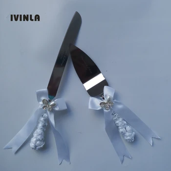 

Newest Personalized pearl rhinestone Wedding Cake Server Gift Set Cake Server Knife Set with flower