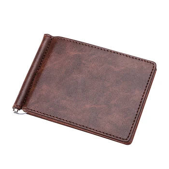 

Vintage Men's Genuine Leather Short Money Clip Cowhide Male Ultra Thin Money Change Clips Bi-fold Wallet Men