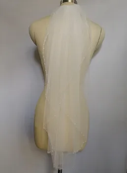 

Wedding Veils With pearls Bead Edage for Bride Soft Tulle Bridal Veil with Crystal Short Layered Bridal Vail White