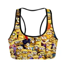 Женский спортивный короткий жилет с принтом миньонов, беспроволочное нижнее белье, бесшовный эластичный Топ на бретелях, мягкий бюстгальтер в стиле хип-хоп