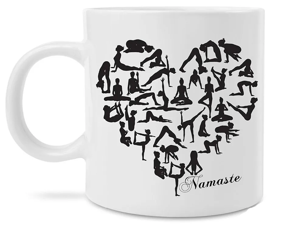 

Yoga Heart Namaste Mug Print Cup Milk Beer Cups Procelain Tea Ceramic Coffee Tea Mugs