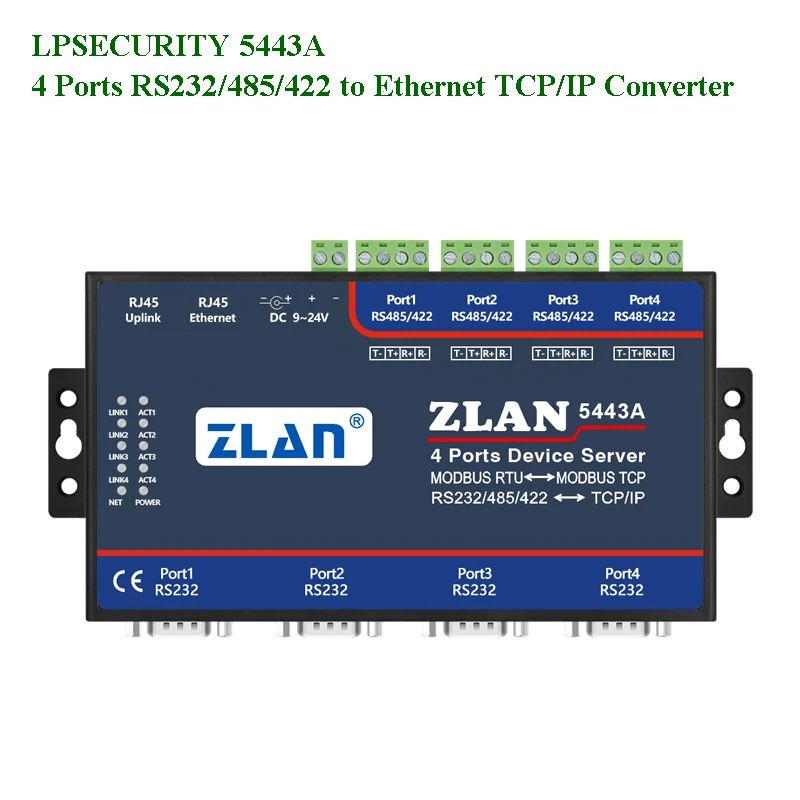 4 порта RS232/RS485/RS422 в ethernet конвертер modbus RTU в TCP Шлюз modbus cascade ethernet многохост сервер для устройств с последовательным интерфейсом