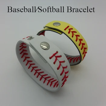 

Leather Softball Bracelet Jewelry, Yellow Baseball Sports Jewelry, Wristband