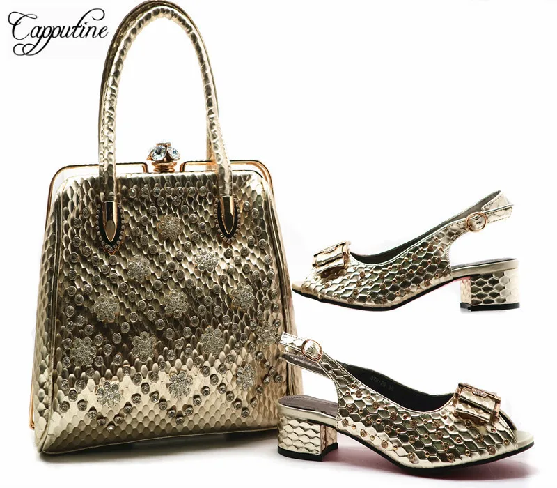 

Capputine Hot Sale Fashion Shoes And Bags Set African Comfortable Heels Shoes And Bag Set Summer Woman Pretty Sandal Shoes