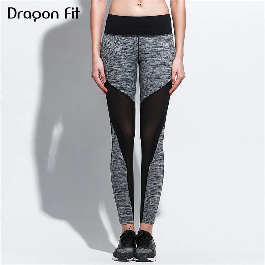 

Dragon Fit Net Yarn Quick Drying Running Fitness Leggings Women Patchwork Elastic Yoga Pants Sport Leggings Sport Leggings