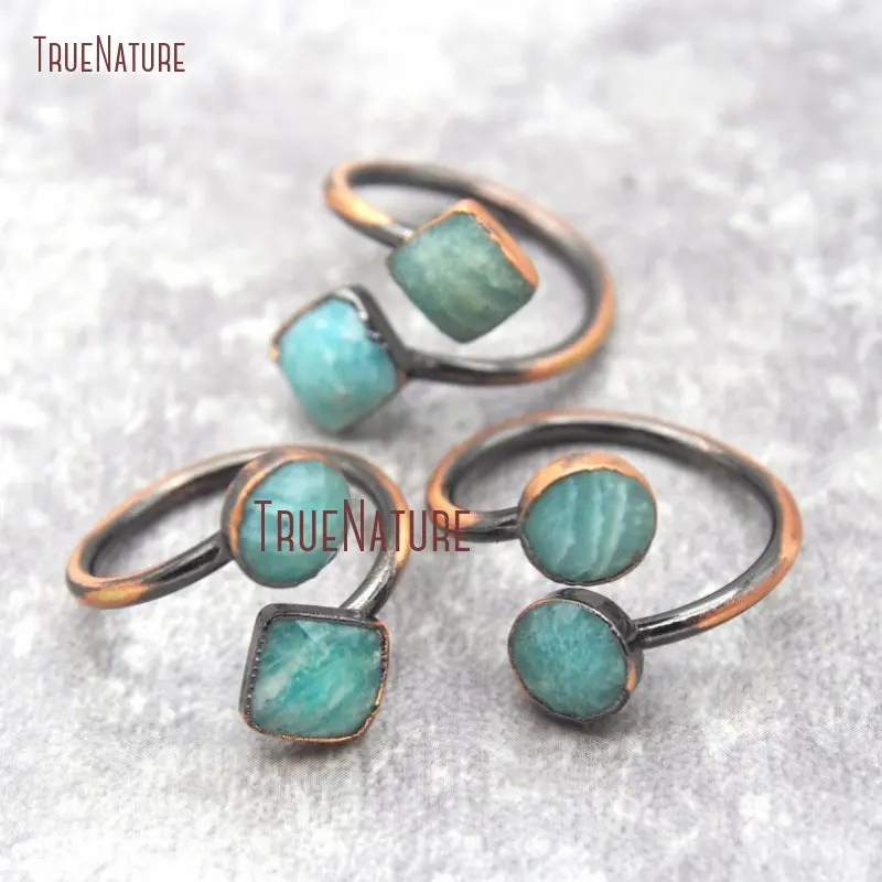 

Rustic Double Stone Amaonite Ring Adjustable Band Ring Vintage Copper Ring RM27041