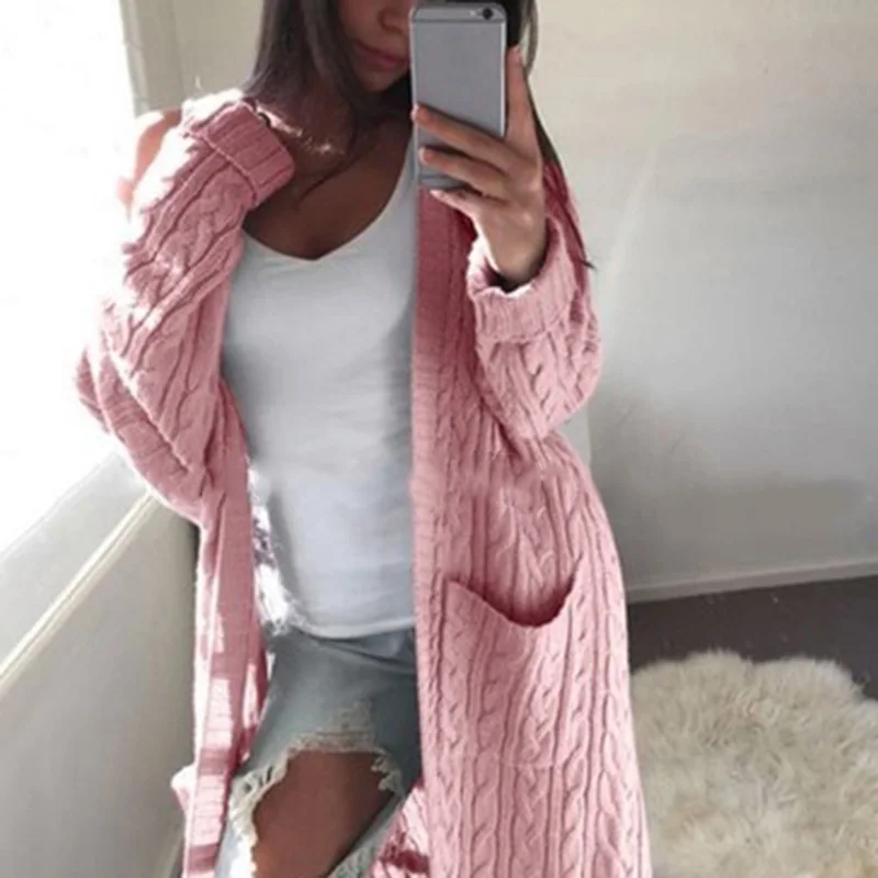 Bigsweety سترة أمامية مفتوحة البلوزات المرأة كم طويل جديد الإناث أنيقة جيب محبوك قميص سترة عالية الجودة