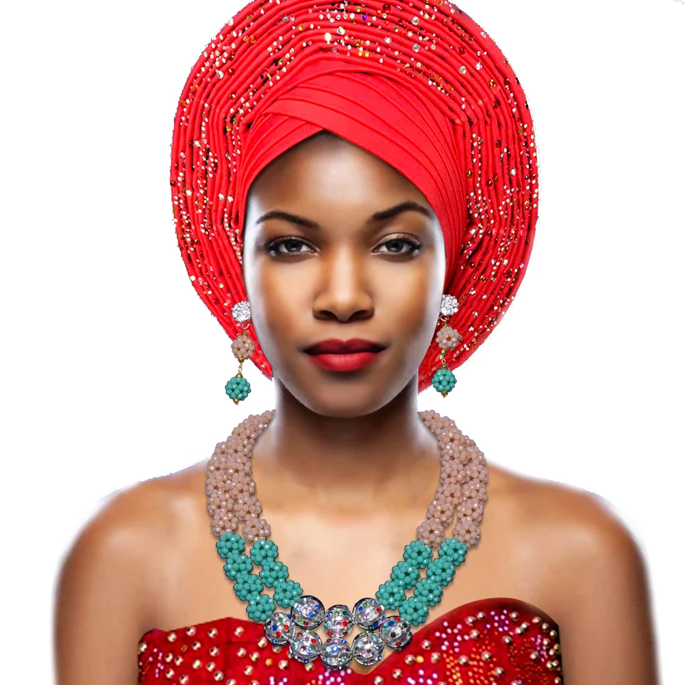 

Luxury Silver Green Ball Bridal Costume African Crystal Beads Necklace Women Party Nigerian Wedding Beads Jewelry Set