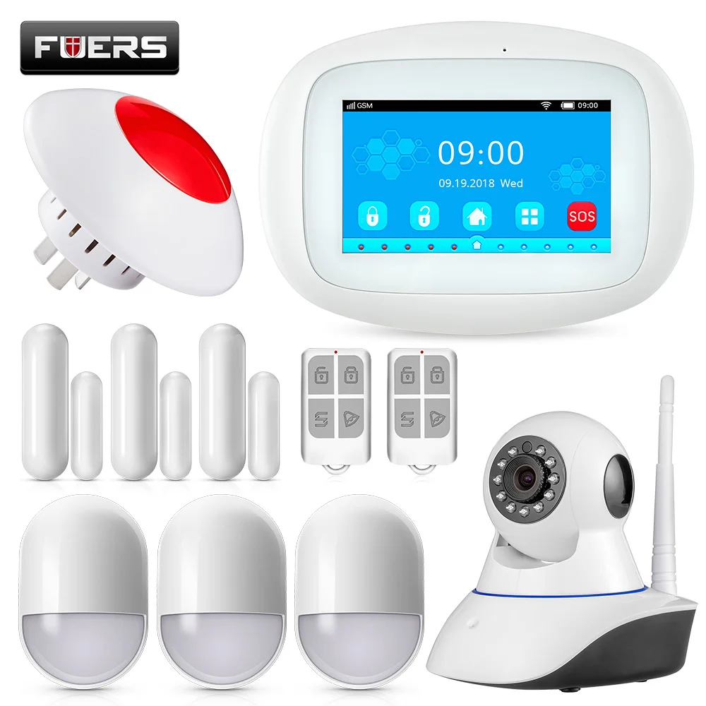 

K52 4.3 inch TFT Color Screen WIFI GSM Home Alarm System Security APP Control PIR Sensor Door Sensor Smoke Alarm Flash Siren