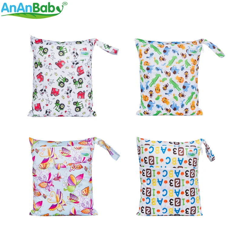 AnAnBaby мамулина сумка для малыша многоразовые принты Большой сухой влажный мешок ткань пеленки с карманами на молнии 26 партнеров размер 30*36 см
