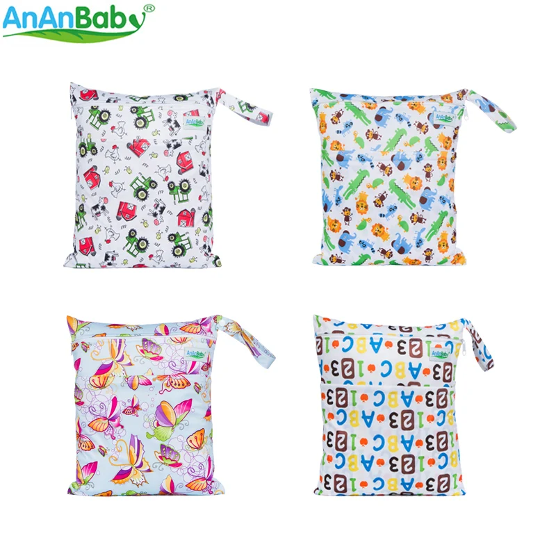 

AnAnBaby Mummy Baby Bag Reusable Prints Large Dry Wet Bag Cloth Diaper With Zippered Pockets 26 Partners Size 30*36cm