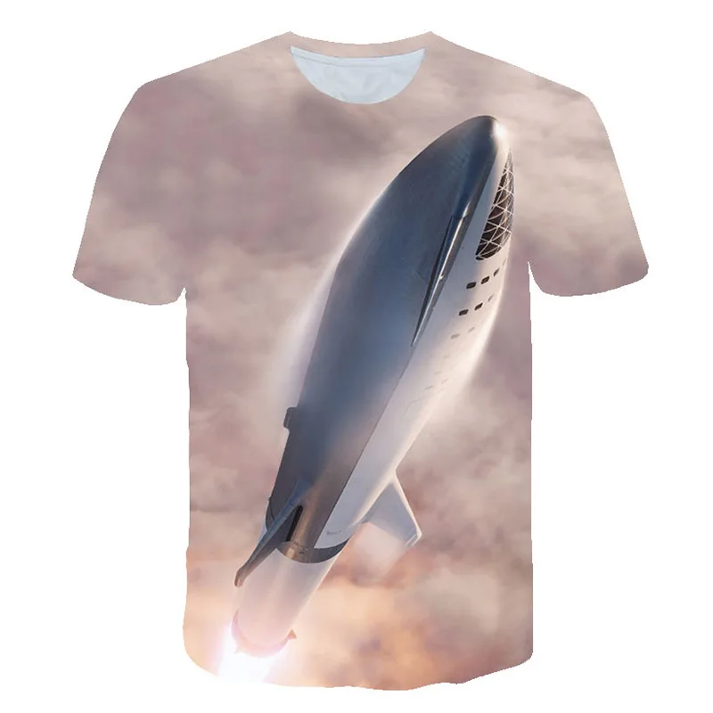 

Summer 2019 New 3D Digital Printed SpaceX Rocket Spacecraft Men's Quick Dry Mesh Cloth Short Sleeve T-shirt Boy and girl t-shirt