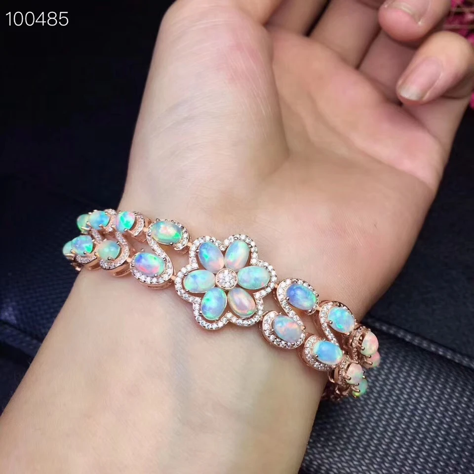  Bracelet en opale multicolore naturelle Bracelet en pierres précieuses naturelles bracelet en argen