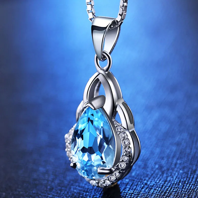 MDNEN подвеска с модным голубым камнем, Геометрическая серебряная подвеска в форме капли воды для женщин, подвеска на свадьбу, годовщину помолвки, ювелирное изделие
